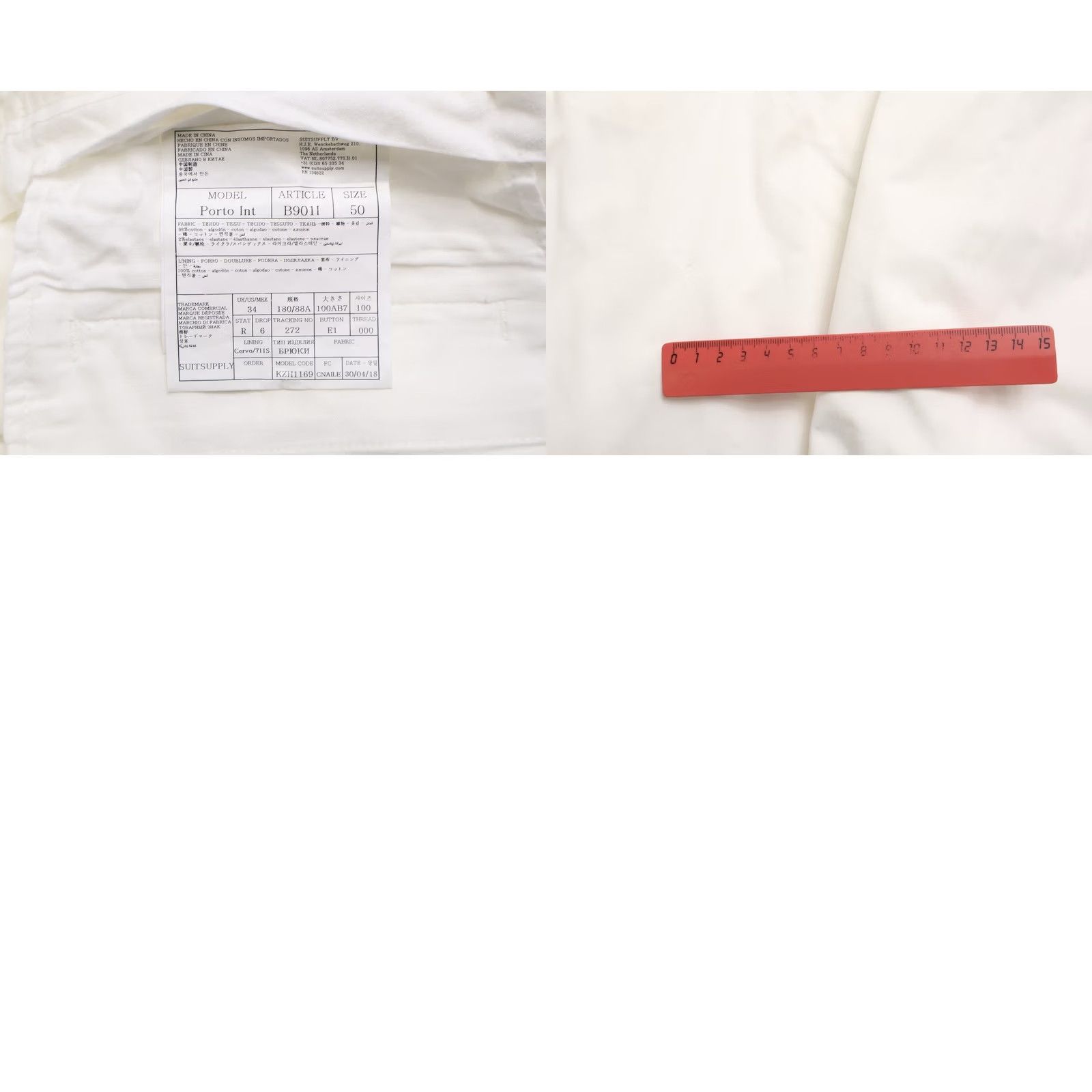 Suitsupply Suitsupply Porto Int Trousers Men's UK 34 Chino Cotton Stretch White Size US 34 / EU 50 - 8 Thumbnail
