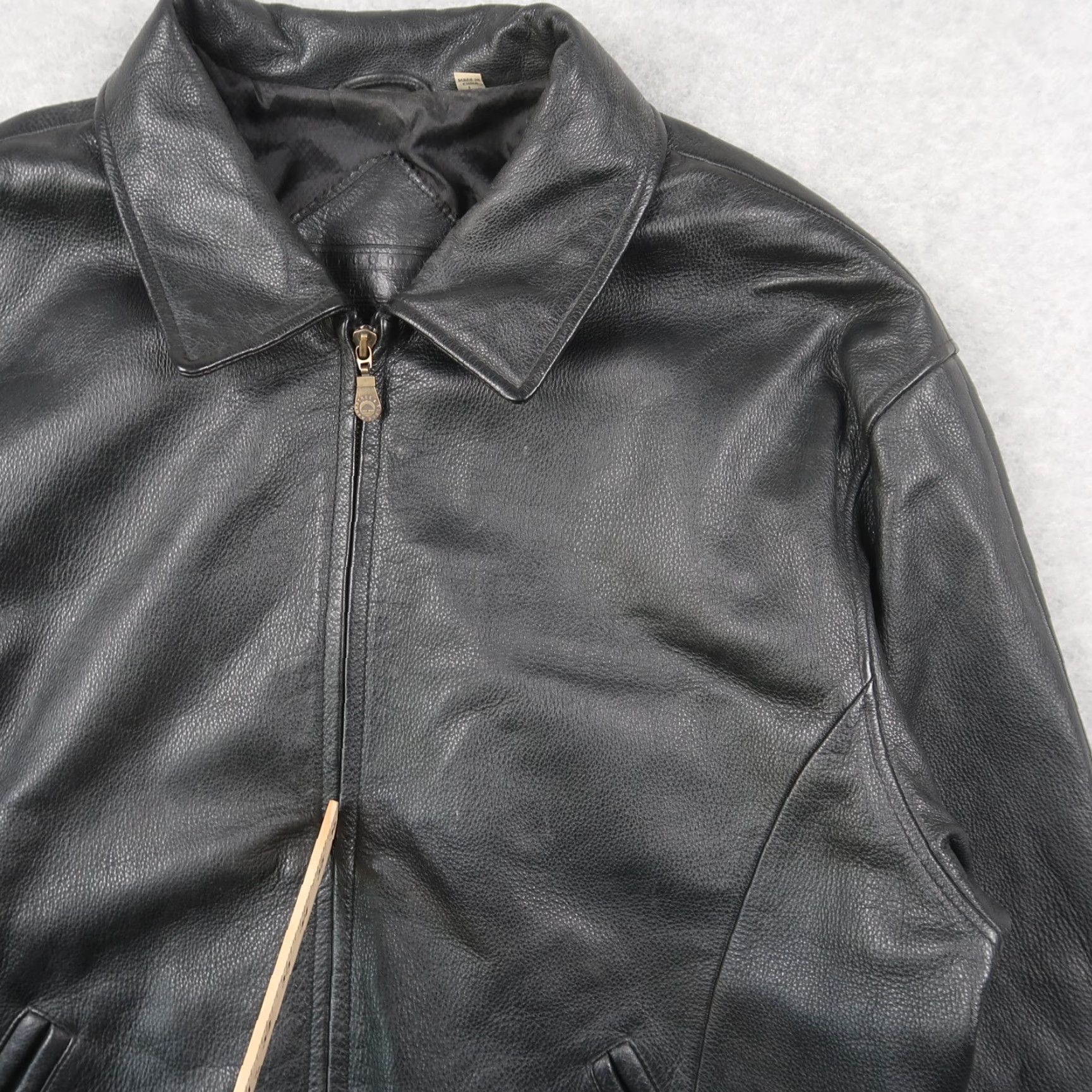 Roundtree & Yorke Roundtree & Yorke Black Leather Full Zip Bomber Jacket Men's L Large Heavyweight Size US L / EU 52-54 / 3 - 3 Thumbnail