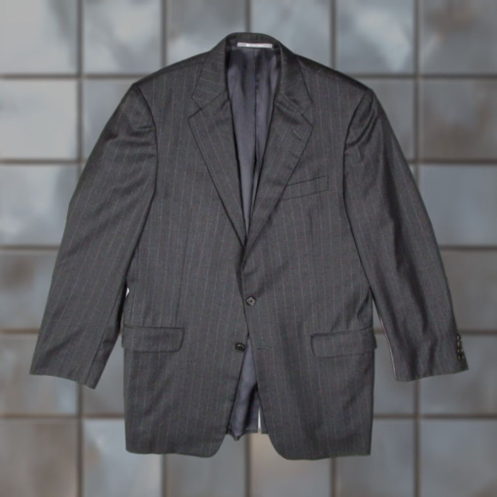 Hickey Freeman Mens 42 Long Gray Striped 2 Button Wool Suit Jacket