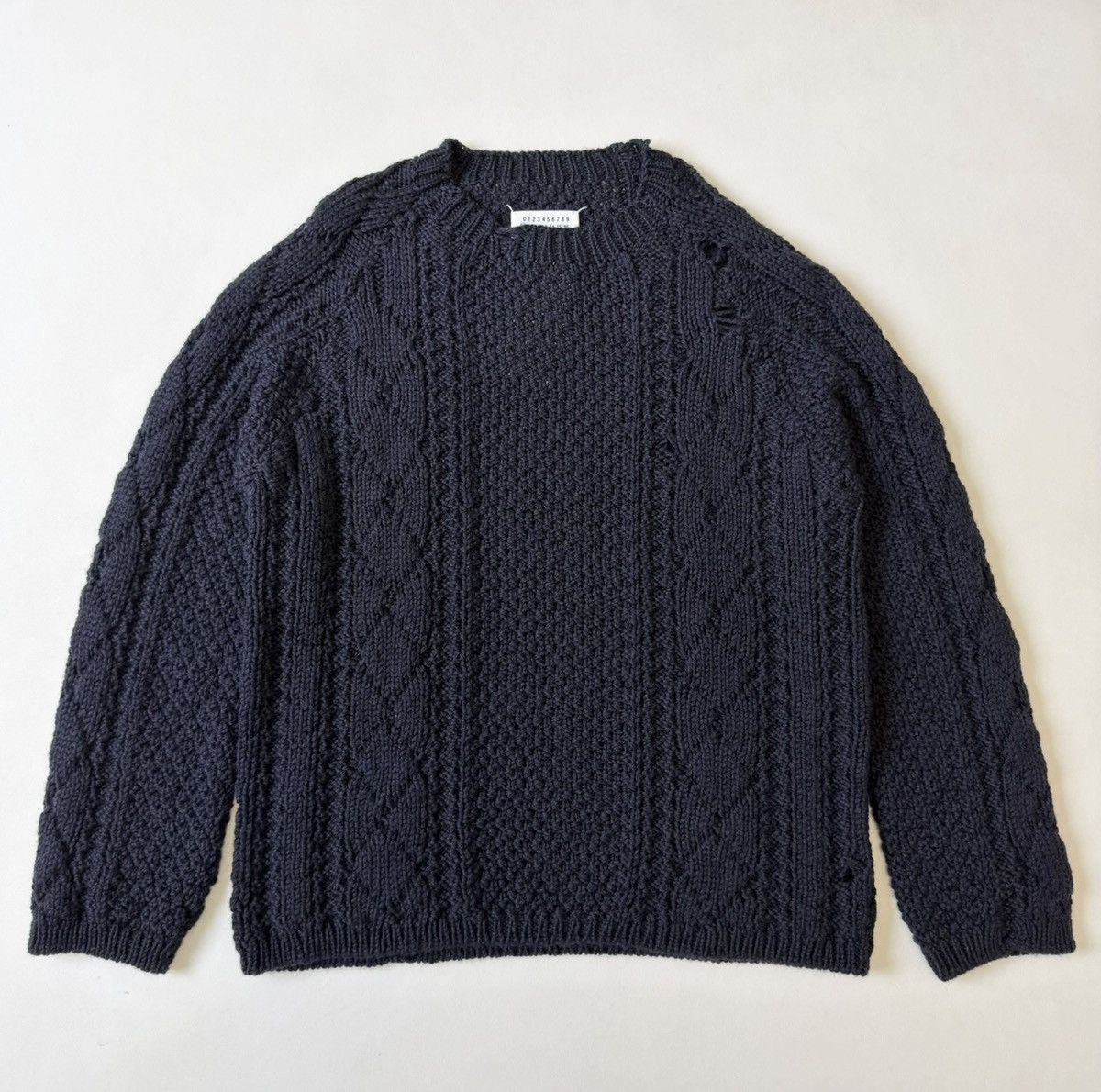 Maison Margiela A/W 21 Distressed Blue Cable Knit Sweater Size US XL / EU 56 / 4 - 2 Thumbnail