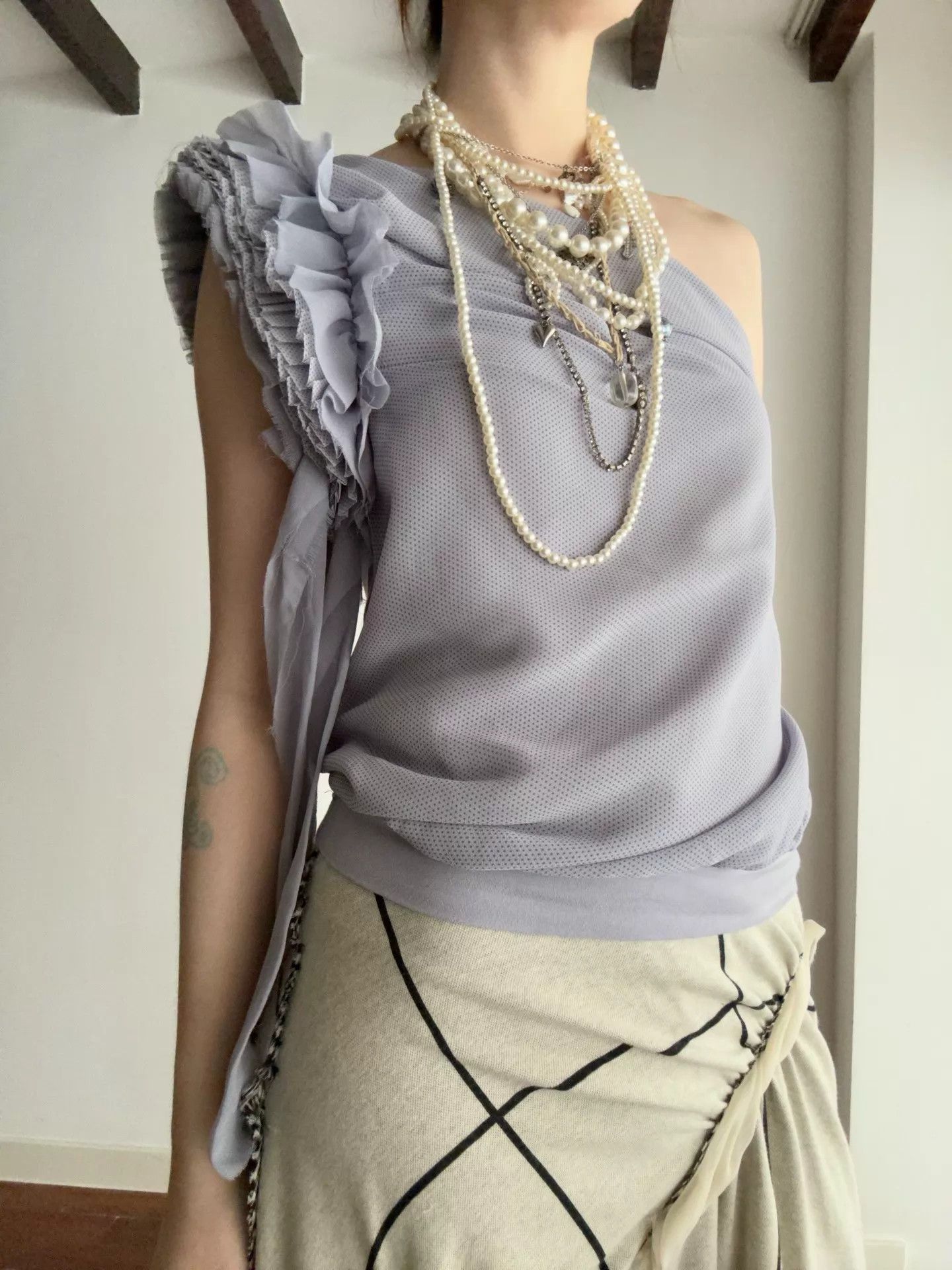 Issey Miyake Issey Miyake Fornarina Purple One-Shoulder Top Size S / US 4 / IT 40 - 1 Thumbnail