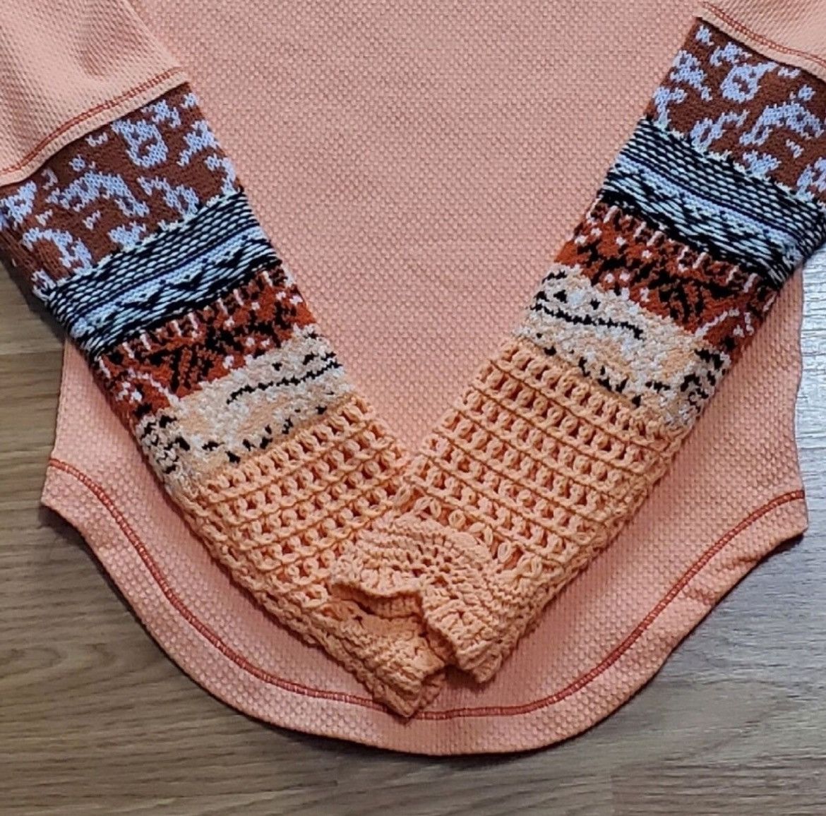 Free People NWOT, Free People Desert The Mix Cuff Henley Thermal Orange Size S / US 4 / IT 40 - 4 Thumbnail