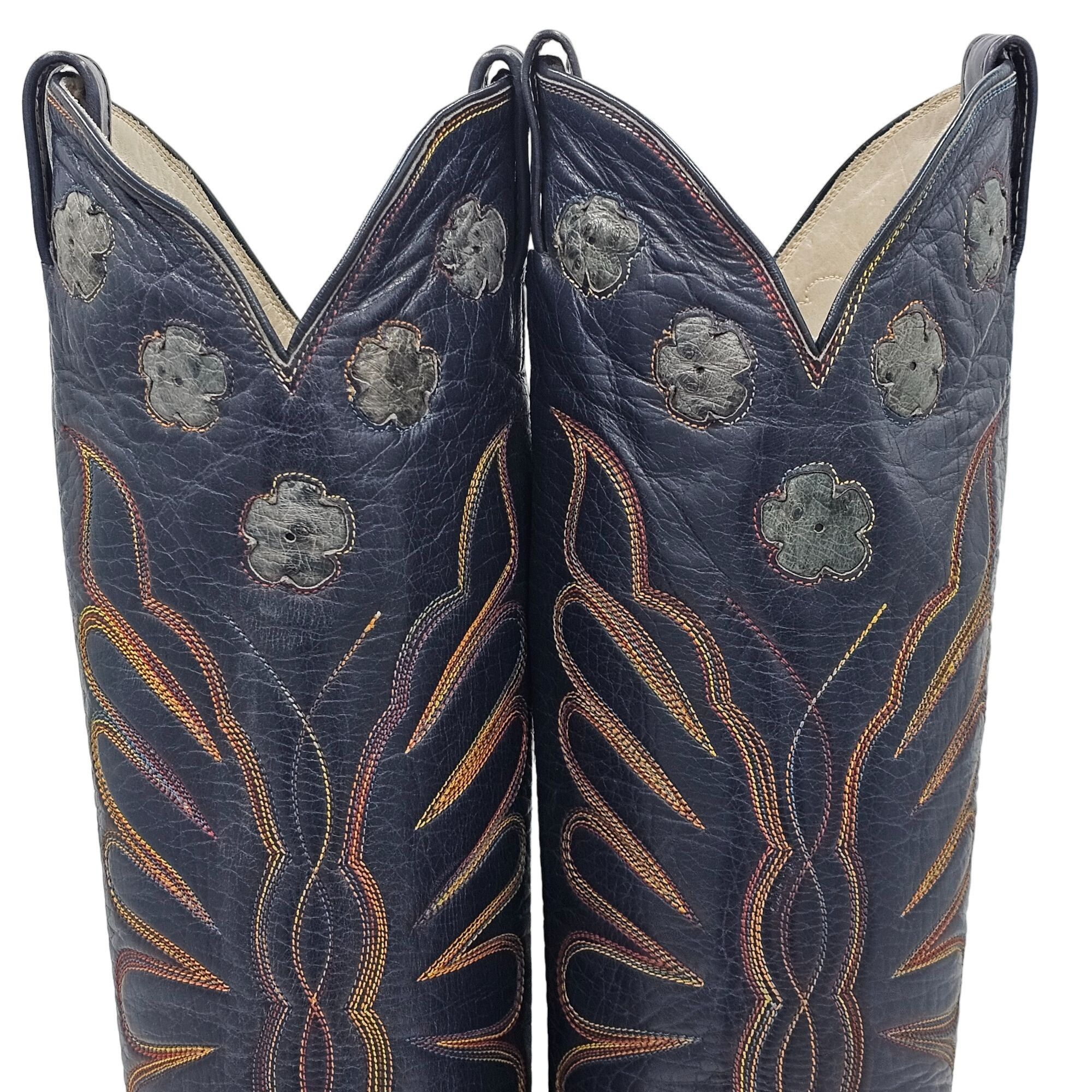 Other Vintage 1970s CUTTER BILL Cowgirl Boots 6B Navy Rainbow Leat Size US 6 / IT 36 - 8 Thumbnail