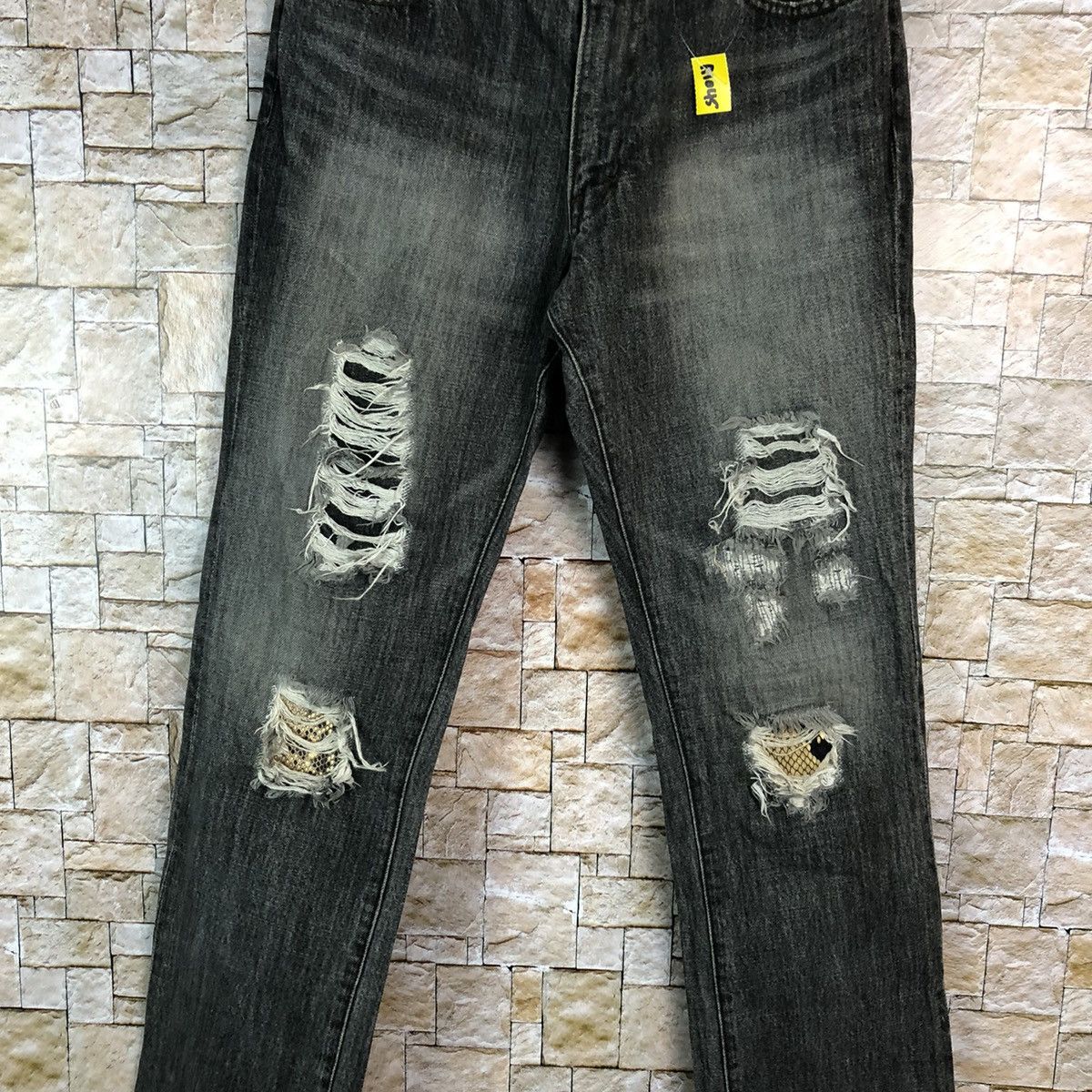 Schlussel Schlussel Black Distressed ripped Denim Pants #A1045 Size US 31 - 6 Thumbnail