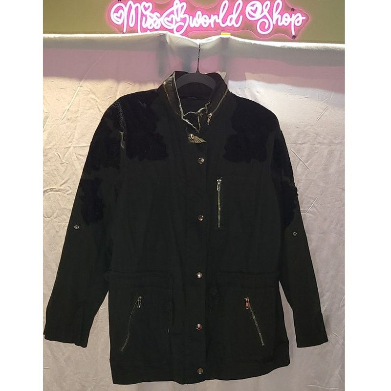 Other Denim Army Green Military Jacket Lace Patches ZipUp Size 20W Size 3XL / US 20-22 - 2 Thumbnail