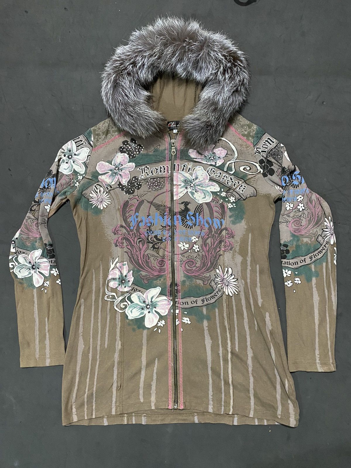 image of Avant Garde Japanese Tatto Flower Furhoodie Styled Lgb in Brown, Men's (Size Medium)