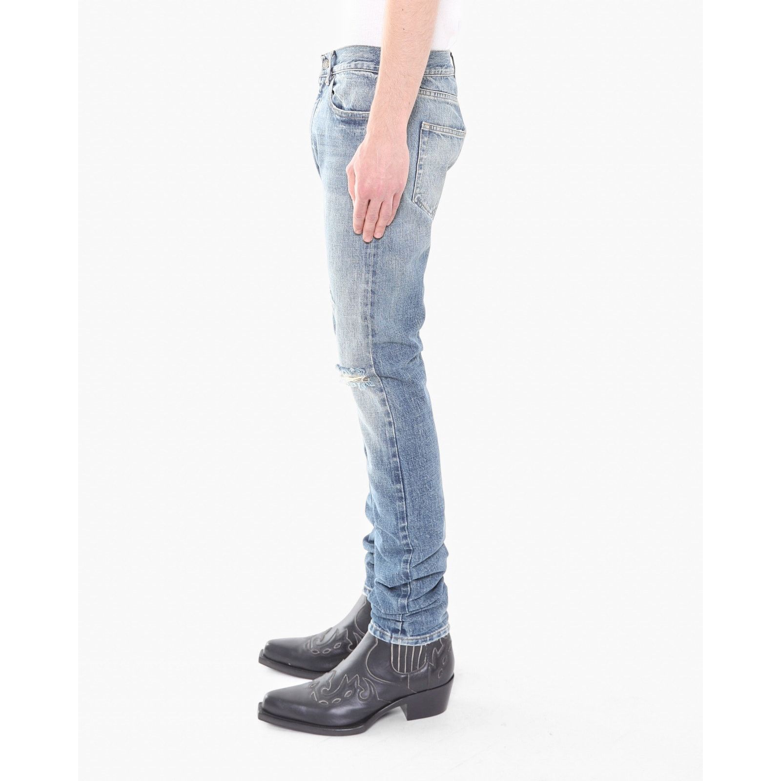 Saint Laurent Paris SS16 Knee Slit Jeans in Washed Denim Size US 30 / EU 46 - 4 Thumbnail