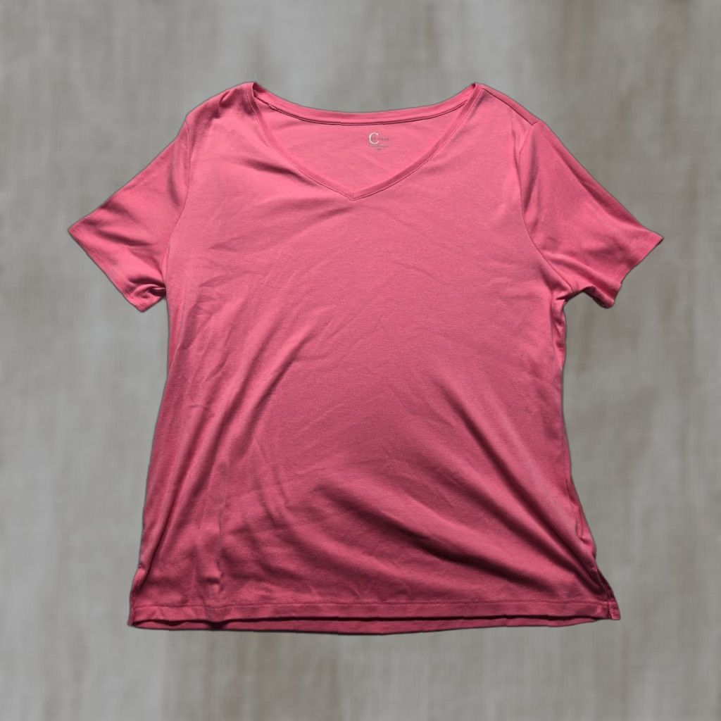 Vintage Cato Top Adult Womens XL Pink V-Neck Short Sleeve Blouse Basic Tee T-Shirt Solid Womens Size XL / US 12-14 / IT 48-50 - 1 Thumbnail