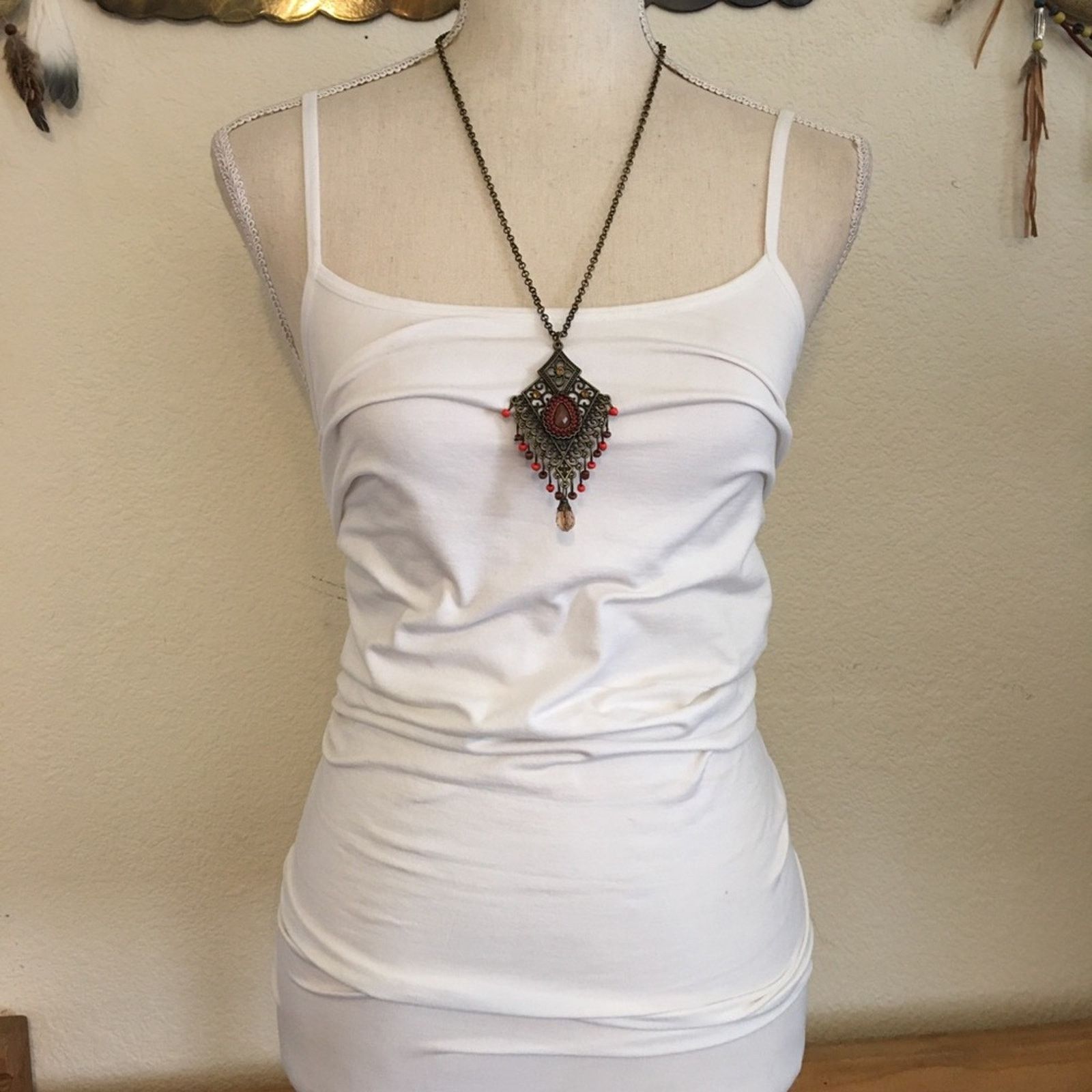 Jewelry Aged brass tone dangle bead medallion necklace Size ONE SIZE - 4 Thumbnail