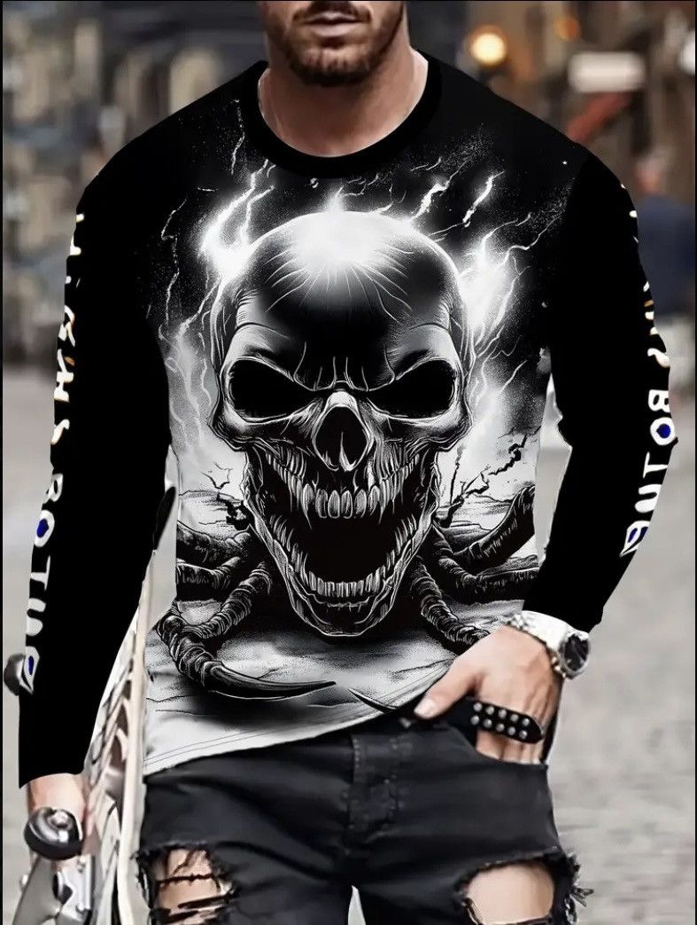 Other Medium Gothic Men's Skull Print Grunge Long Sleeve T-Shirt Size US M / EU 48-50 / 2 - 1 Thumbnail