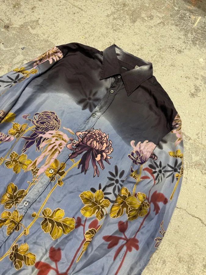 Gucci SS2001 Gucci by Tom Ford Blue Floral Silk Button Up Long Sleeve Shirt Size US L / EU 52-54 / 3 - 3 Thumbnail