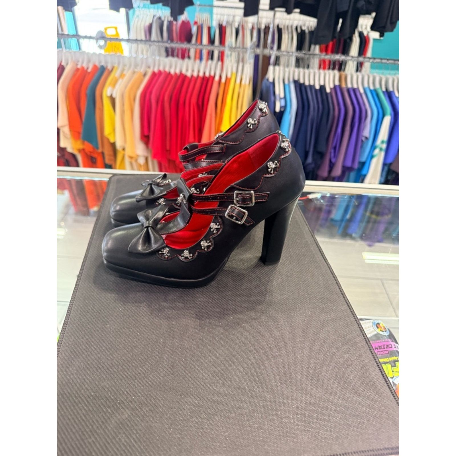 Vintage Gothic Lolita Skull Bow Platform Heels Size US 7.5 / IT 37.5 - 3 Thumbnail
