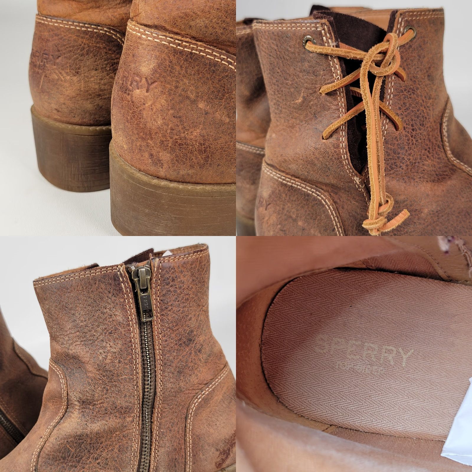 Sperry Sperry Top-Sider Boots Women's Burnished Leather Juniper Glyn Brown Zip 11 Bootie Casual Travel Workwear Size US 11 / IT 41 - 9 Thumbnail