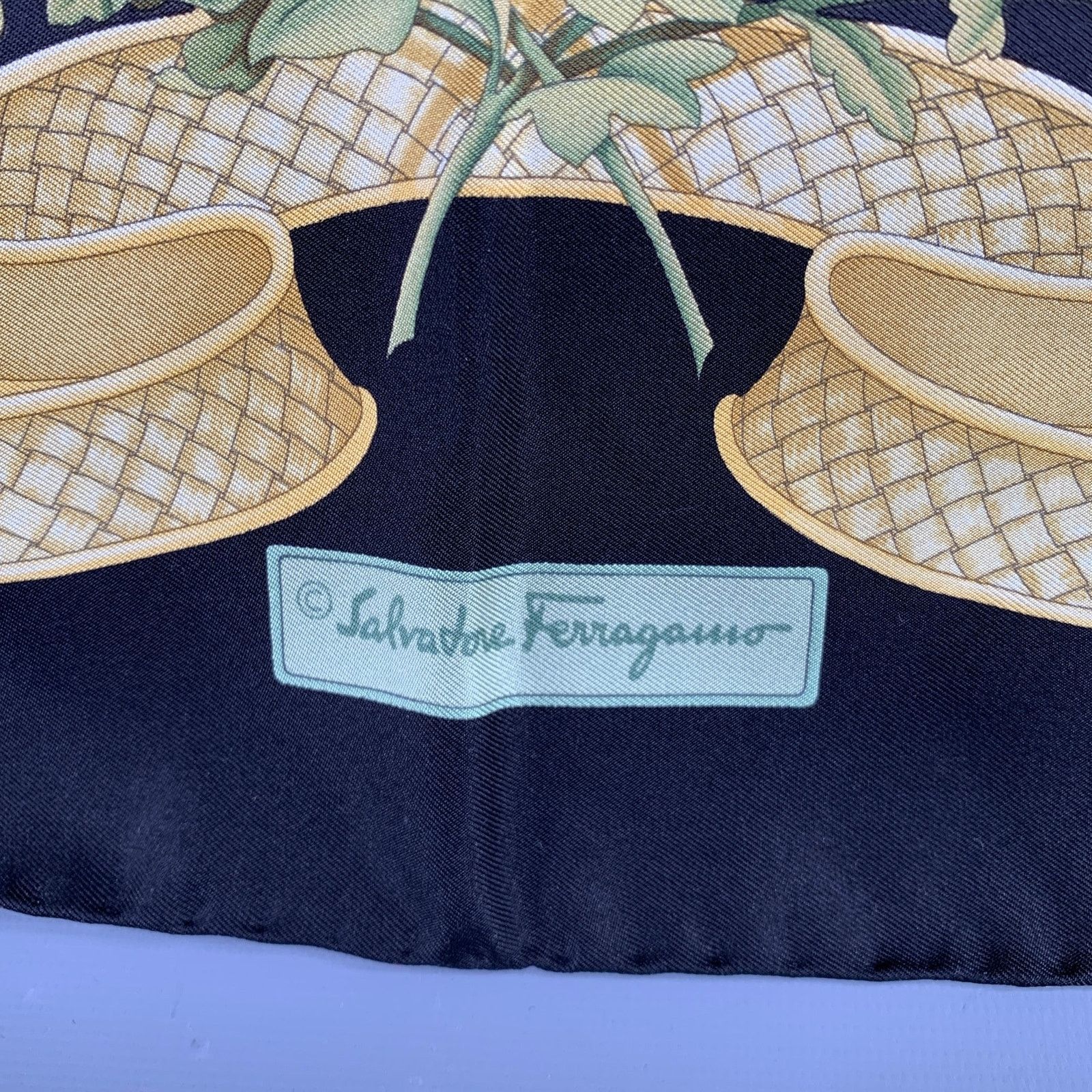Salvatore Ferragamo SALVATORE FERRAGAMO Black Yellow Green Birds Silk Scarf Size ONE SIZE - 2 Thumbnail