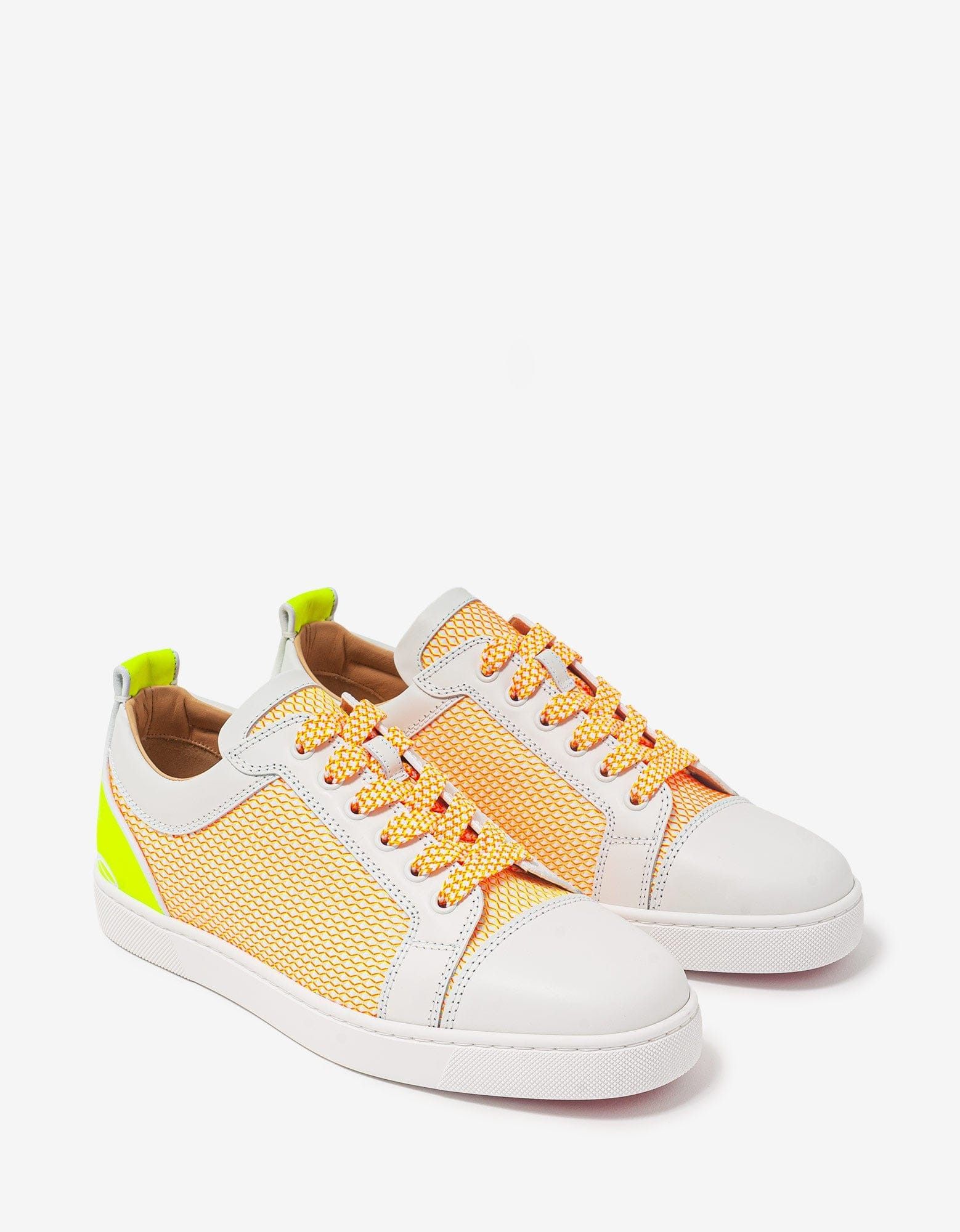 image of Christian Louboutin Fun Louis Junior Multicolour Panel Trainers Shoes in Orange/Yellow/White (Size 