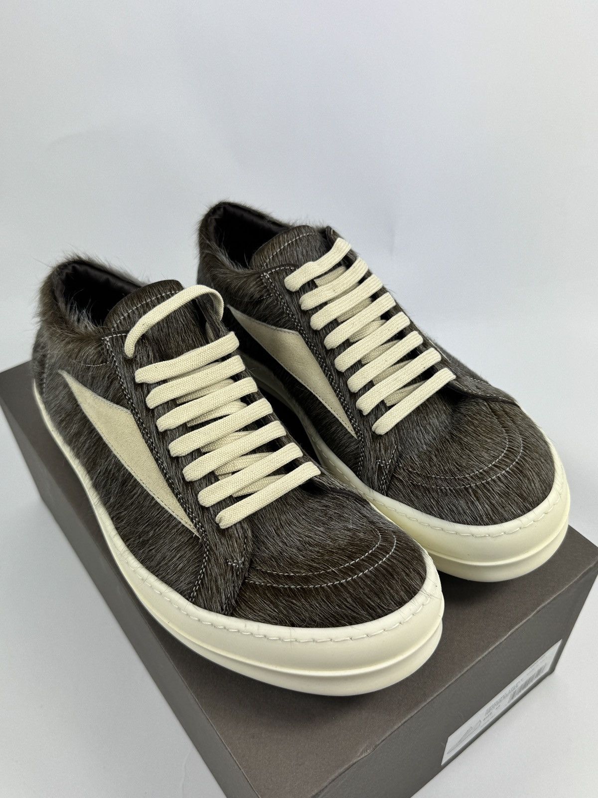 Rick Owens VINTAGE SUEDE TRIMMED CALF HAIR SNEAKERS Size US 10 / EU 43 - 4 Thumbnail