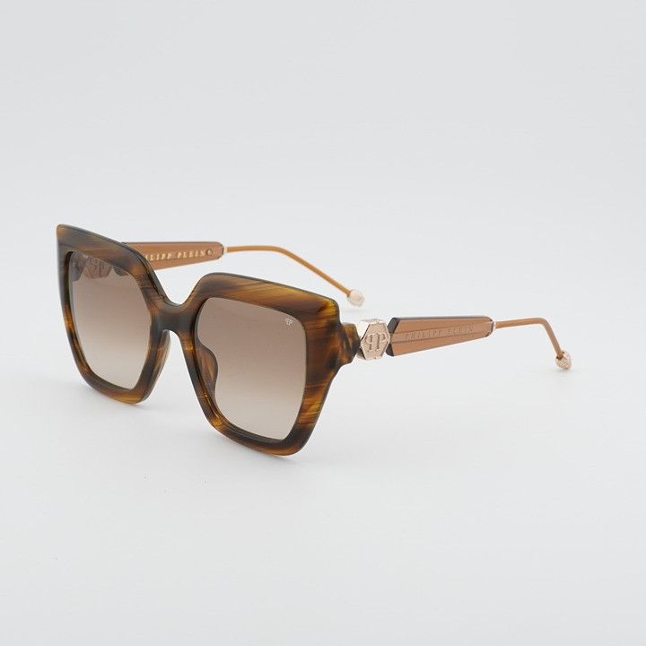 Philipp Plein Philipp Plein SPP064S 03BQ Sunglasses Brown Square Frame Size ONE SIZE - 1 Thumbnail