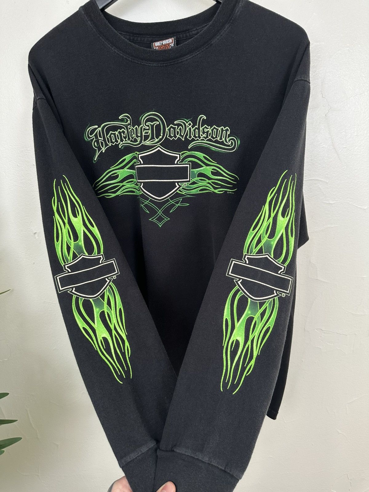 Harley Davidson × Vintage (XL) SICK GREEN FLAMES Harley Davidson Longsleeve Tee Size US XL / EU 56 / 4 - 6 Thumbnail