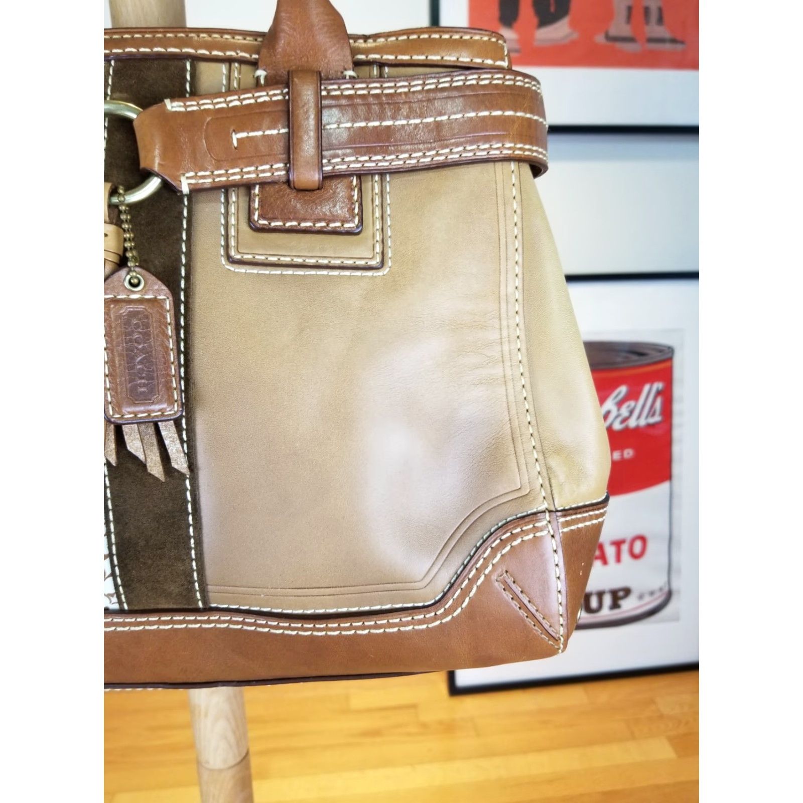 Coach VINTAGE Y2K COACH Leather Shoulder Handbag SZ 14x10x4 Womens Leather PVC Brown Checkered Bag Width 4in Height 10in Length 14in Mens Womens Boys Girls Size ONE SIZE - 6 Thumbnail