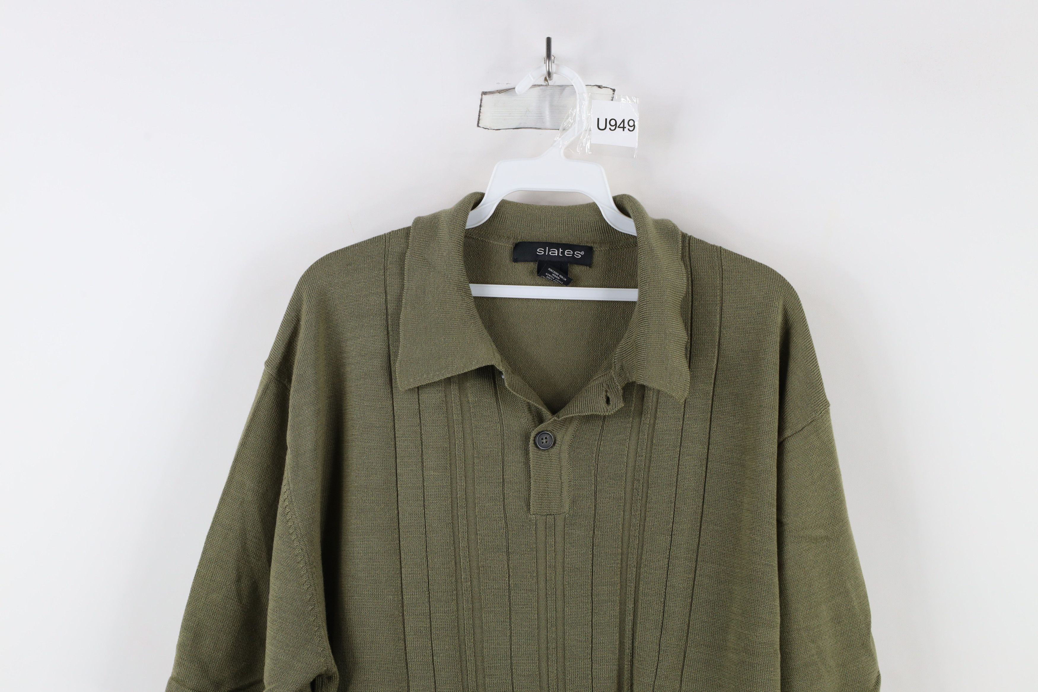 Vintage Vintage 90s Streetwear Ribbed Knit Collared Polo Shirt Green Size US L / EU 52-54 / 3 - 2 Thumbnail
