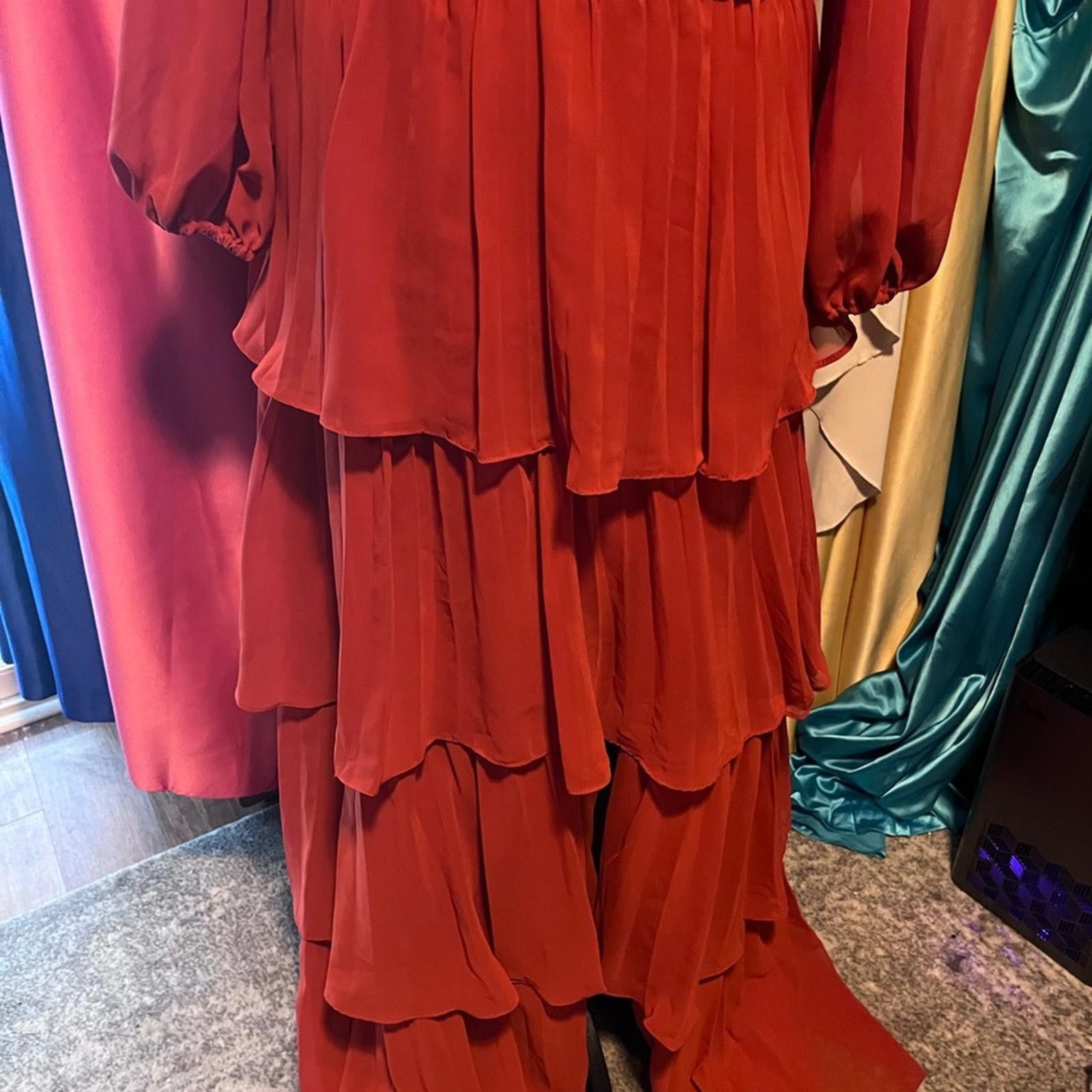 Other Chic Long Sleeve Red Tiered Dress Size XXL / US 16-18 / IT 52-54 - 3 Thumbnail