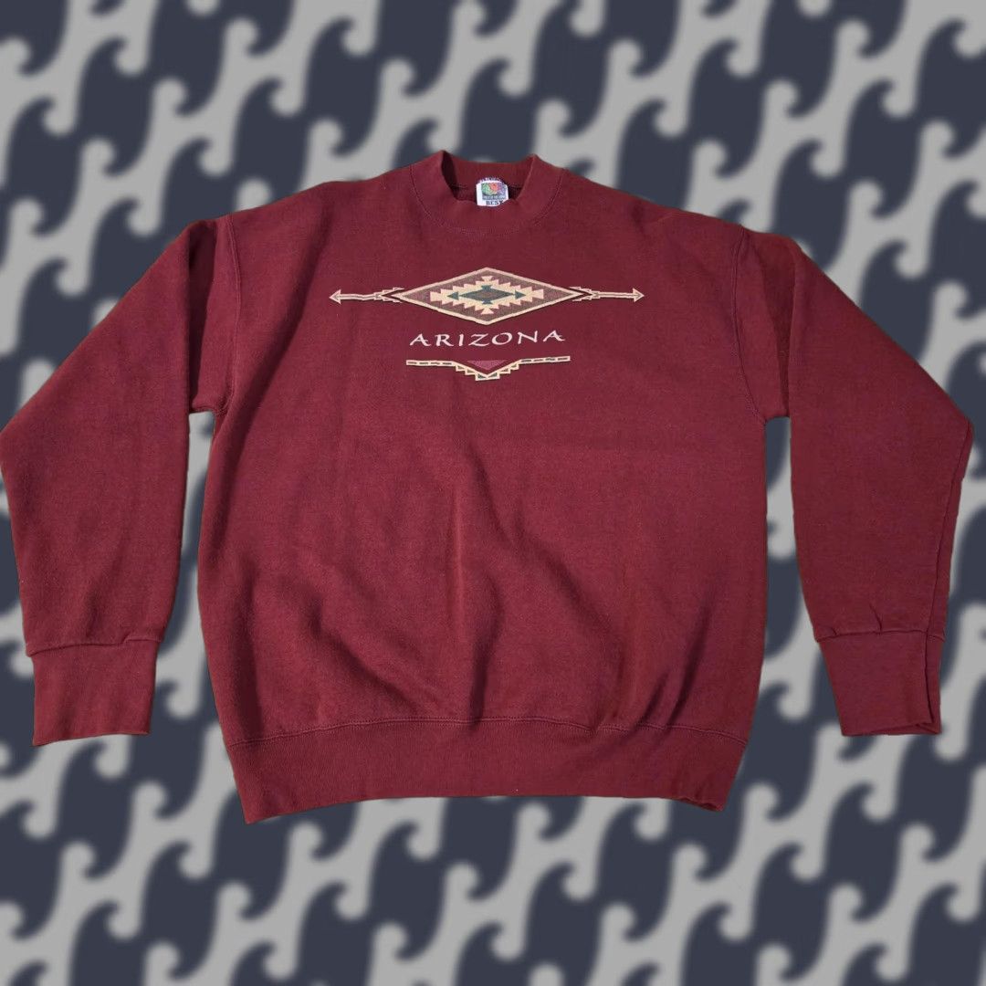 Fruit Of The Loom VINTAGE Fruit of the Loom Sweatshirt Mens Large Burgundy Arizona Crewneck 90s Size US L / EU 52-54 / 3 - 1 Thumbnail