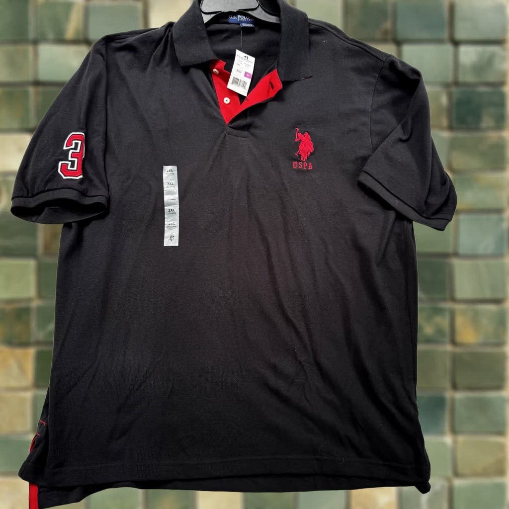 U.S. Polo Assn. US Polo Assn Polo Shirt Mens 2XL Black Red Slim Fit Embroidered Logo Cotton Big Size US XXL / EU 58 / 5 - 1 Thumbnail
