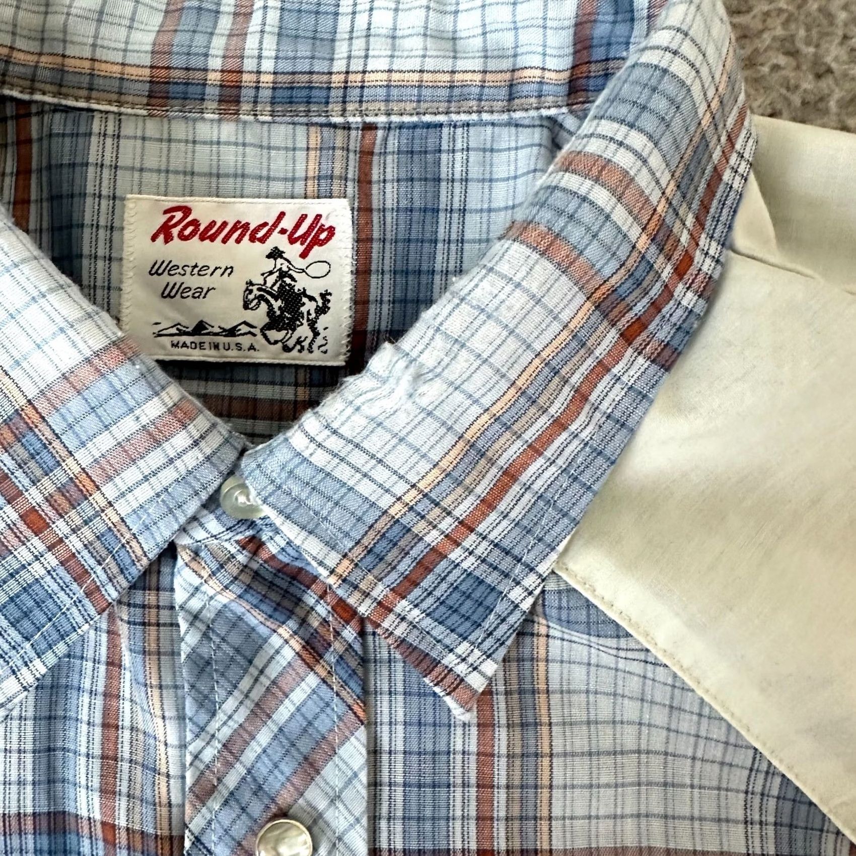 Vintage VINTAGE Round Up Shirt Mens L Blue Plaid Cowboy Western 70s Snap Button-Up Shirt Size US L / EU 52-54 / 3 - 5 Thumbnail