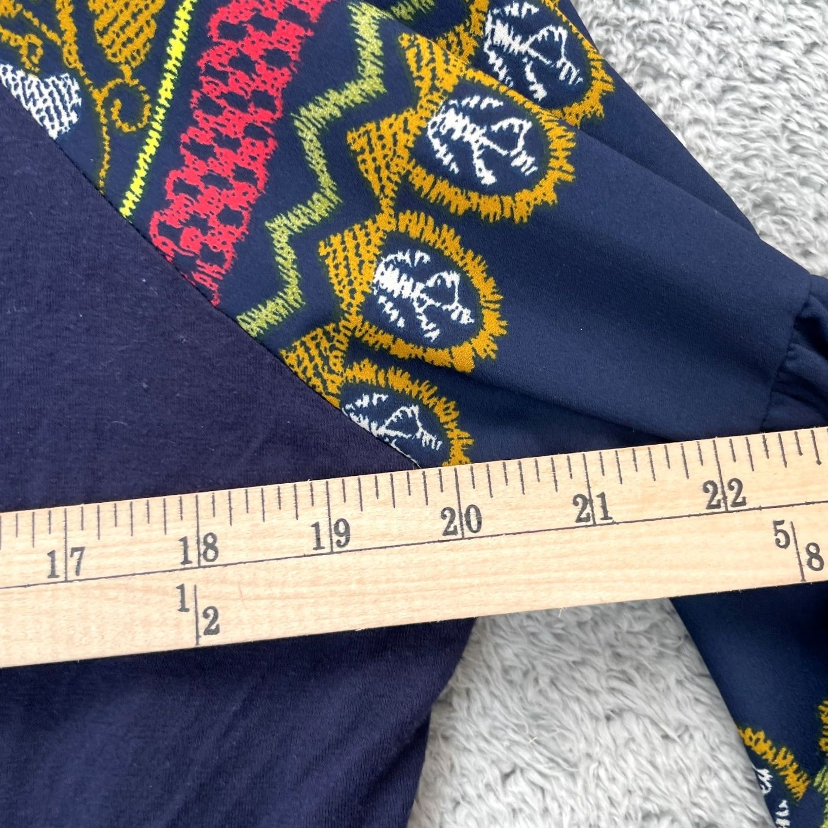 Vintage Fig & Flower Blouse Womens Large Blue Puff Sleeve Tassel Rope Fair Isle V-Neck Lace Up Casual Party/Cocktail Shirt Blouse Beach Bohemian Spring Summer Size L / US 10 / IT 46 - 8 Thumbnail