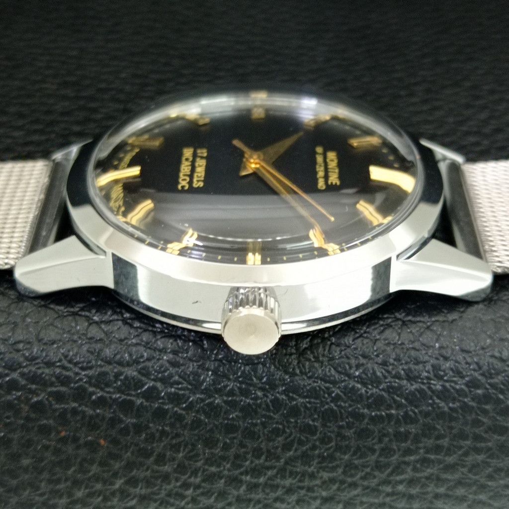 Other VINTAGE MONTINE HAND-WINDING SWISS MENS WHITE WATCH a444164 Size 38 - 5 Thumbnail
