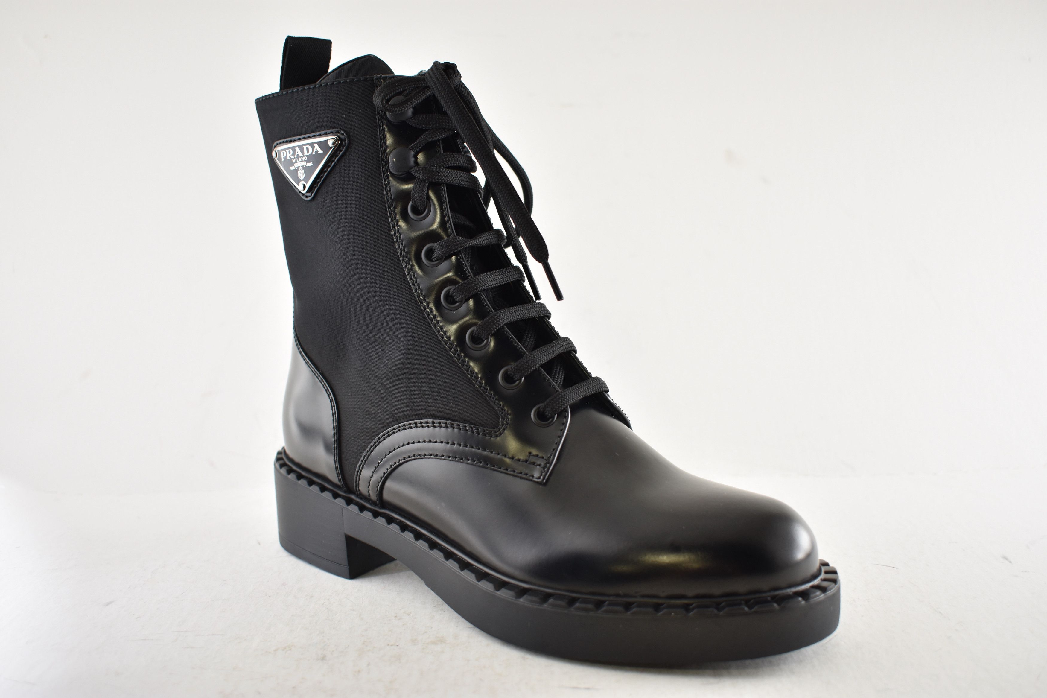 Prada Prada Black Lace Up Combat Military Ankle Mid Calf Boot 36.5 Size US 6.5 / IT 36.5 - 6 Thumbnail
