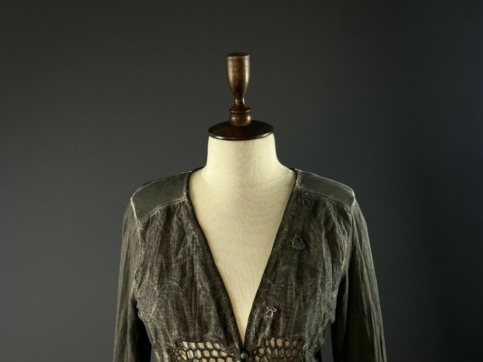 Designer Ladies Tredy Grey Mesh Floral V-Neck Tunic Dress Size 36 Size M / US 6-8 / IT 42-44 - 2 Thumbnail