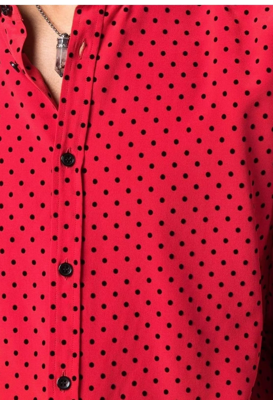 Saint Laurent Paris Saint Laurent Red Silk Polka Dot Shirt Size US XXS / EU 40 - 1 Thumbnail
