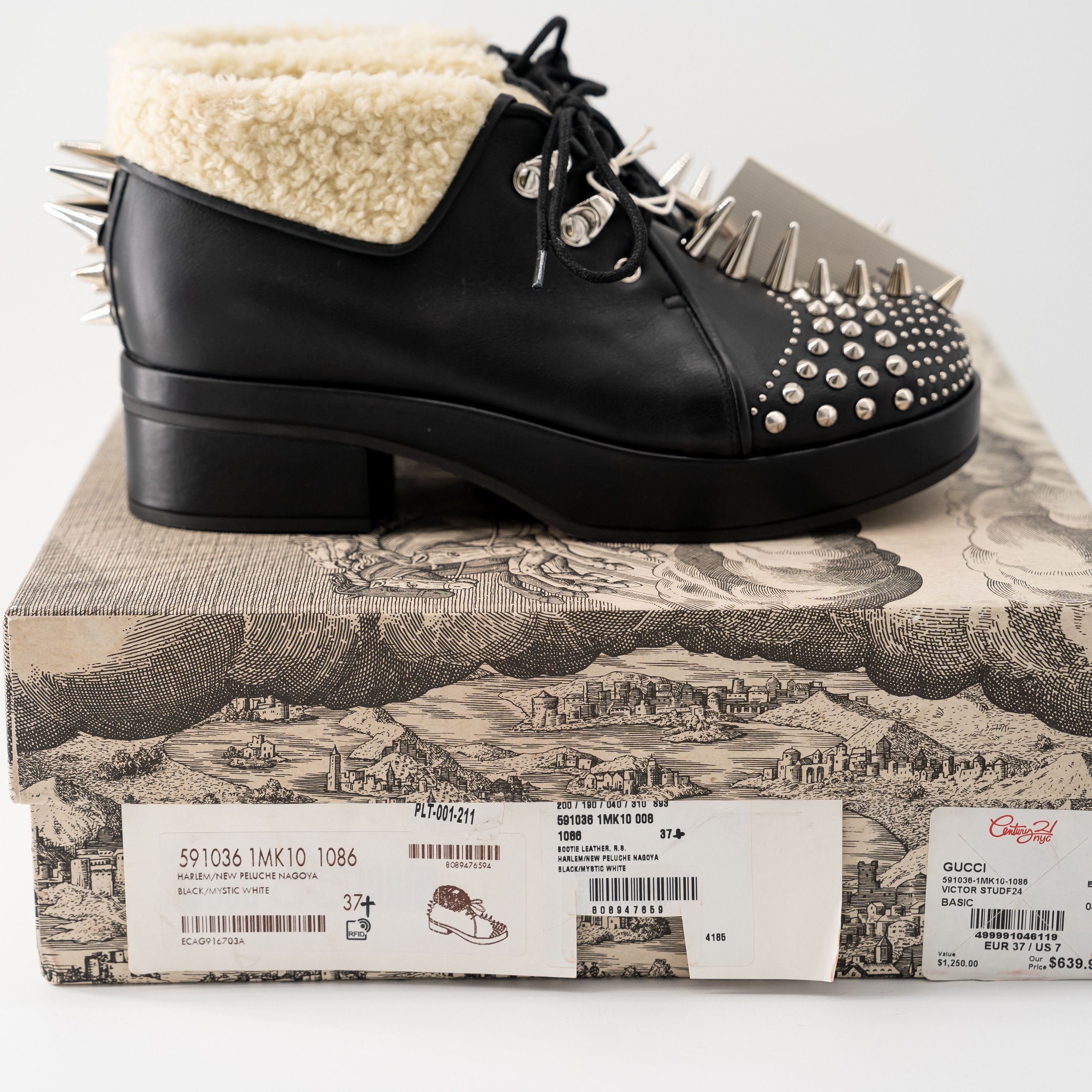 Gucci 37.5G Gucci Studded Boots Black Leather Fur Shearling Spike Size US 7.5 / IT 37.5 - 10 Thumbnail