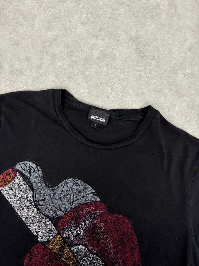 Just Cavalli Cavalli Black Cotton T-Shirt Graphic Lips Print Size S Size US M / EU 48-50 / 2 - 4 Thumbnail