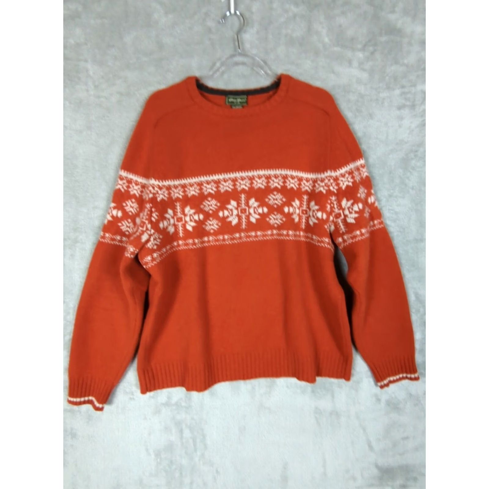 Eddie Bauer Eddie Bauer Sweater Mens LT Large Fair Isle Wool Knit Crew Neck Orange Classic Holiday Outdoor Size US L / EU 52-54 / 3 - 2 Thumbnail