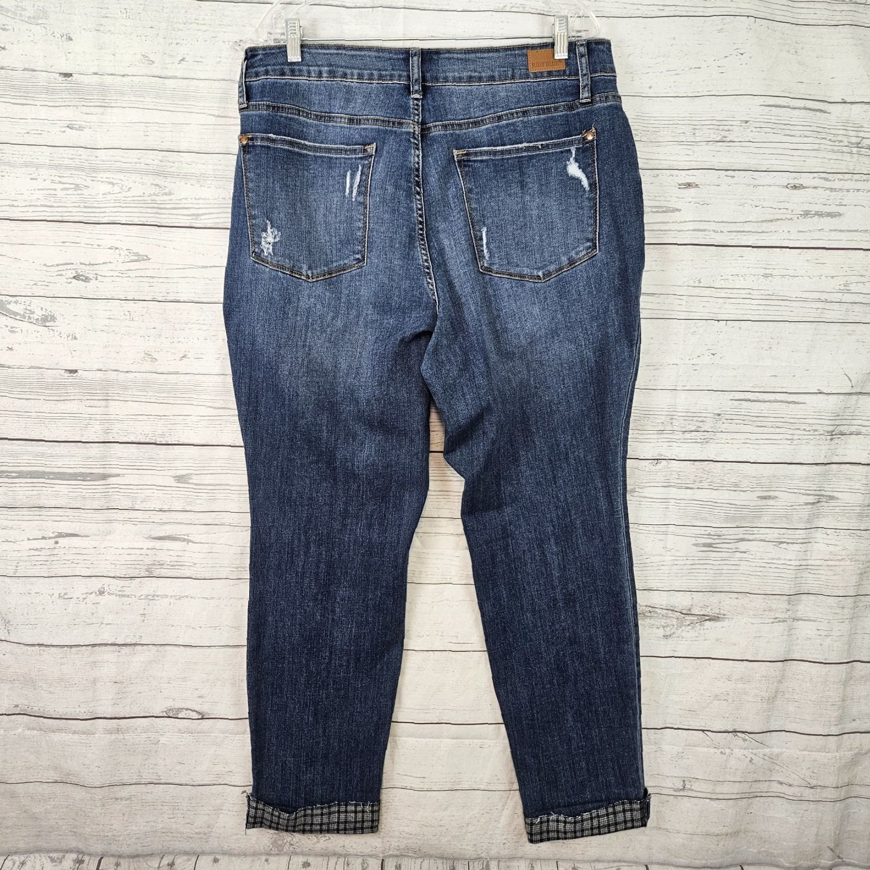 Vintage Judy Blue Womens Plaid Cuff Slim Fit Jeans Sz 16W Blue Medium Wash Distressed Size 38" / US 16 / IT 52 - 3 Thumbnail