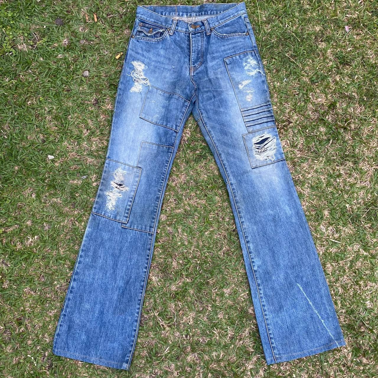 image of If Six Was Nine x Le Grande Bleu L G B Vintage Tarnado Mart Mud Max Design Distressed Flare Jeans (