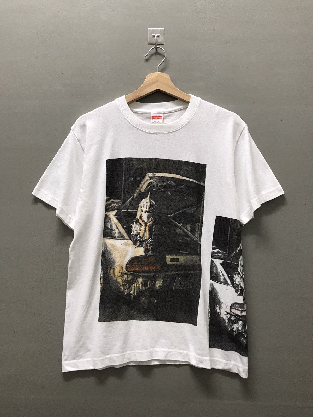 image of Anima x Vintage Knight Sorayama Racing Photo Tee in White, Men's (Size Medium)