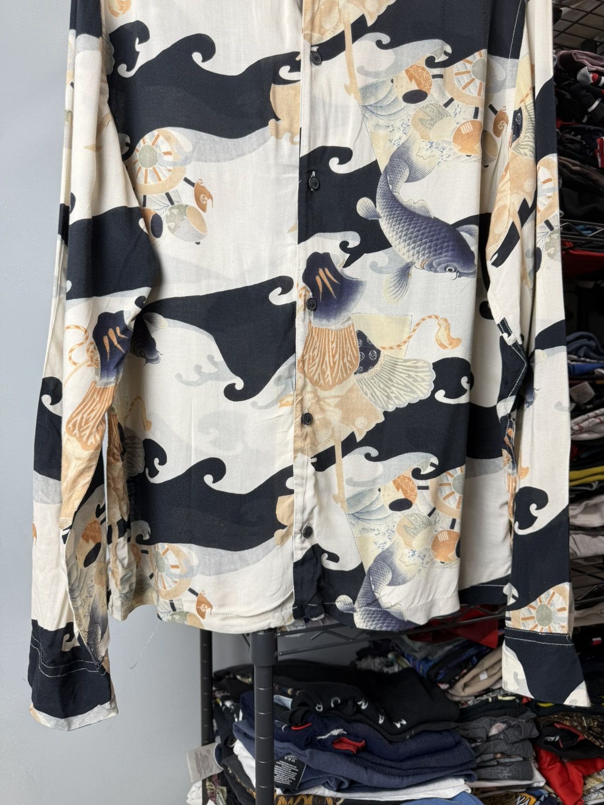 Allsaints AllSaints Pattern Japan Fish Print Shirt Luxury Retro Style Size US L / EU 52-54 / 3 - 3 Thumbnail