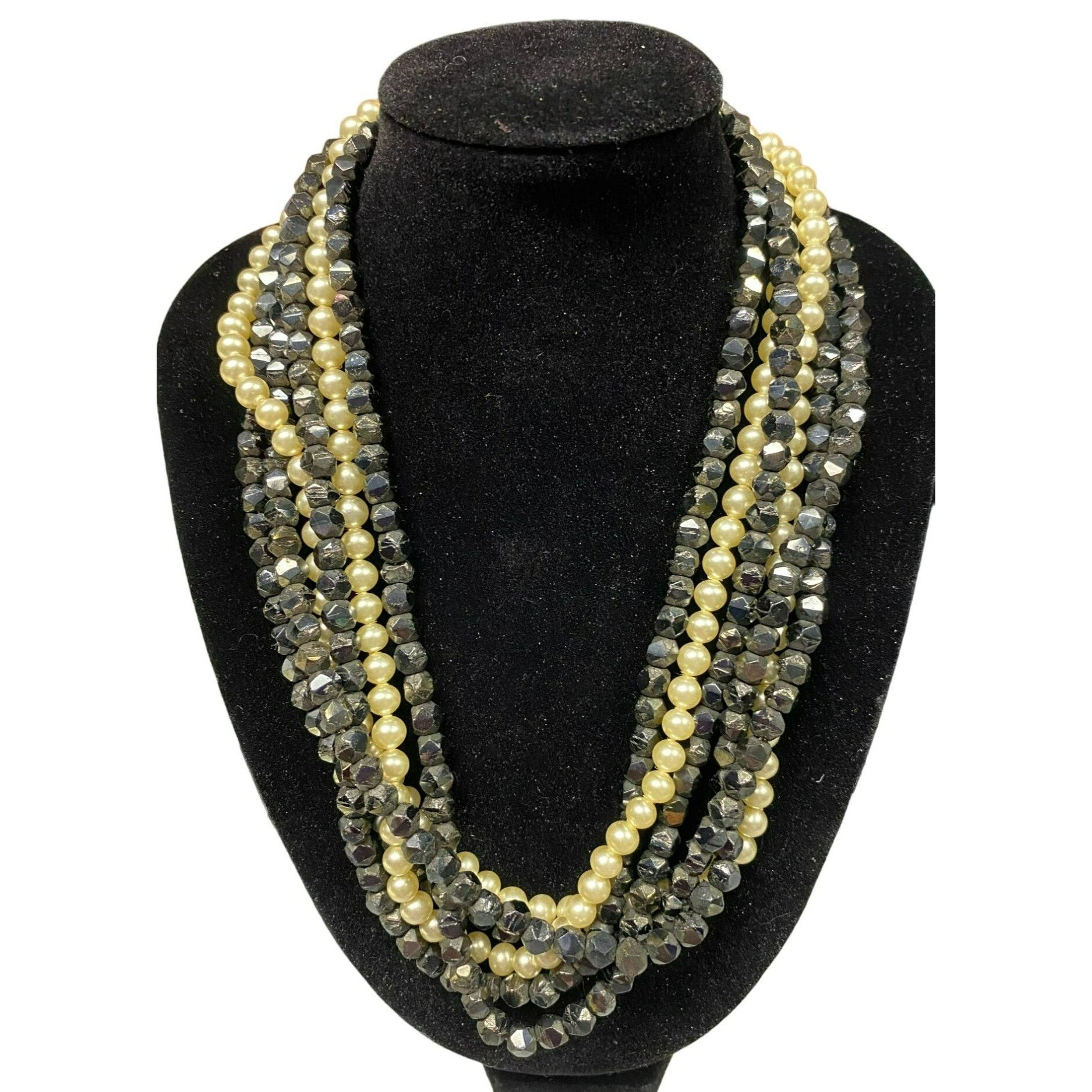 Other Vintage Castlecliff Black & Pearl Beaded Necklace & Clip-On Size ONE SIZE - 2 Thumbnail