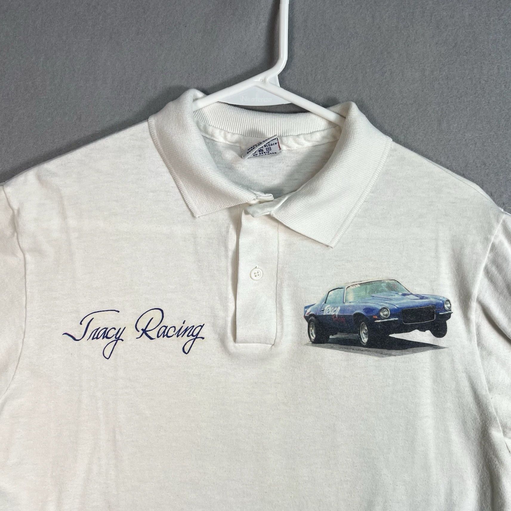 Anvil VINTAGE 90s Tracy Racing Chevrolet Camaro Drag Car Polo Shirt Adult Medium White Size US M / EU 48-50 / 2 - 4 Thumbnail