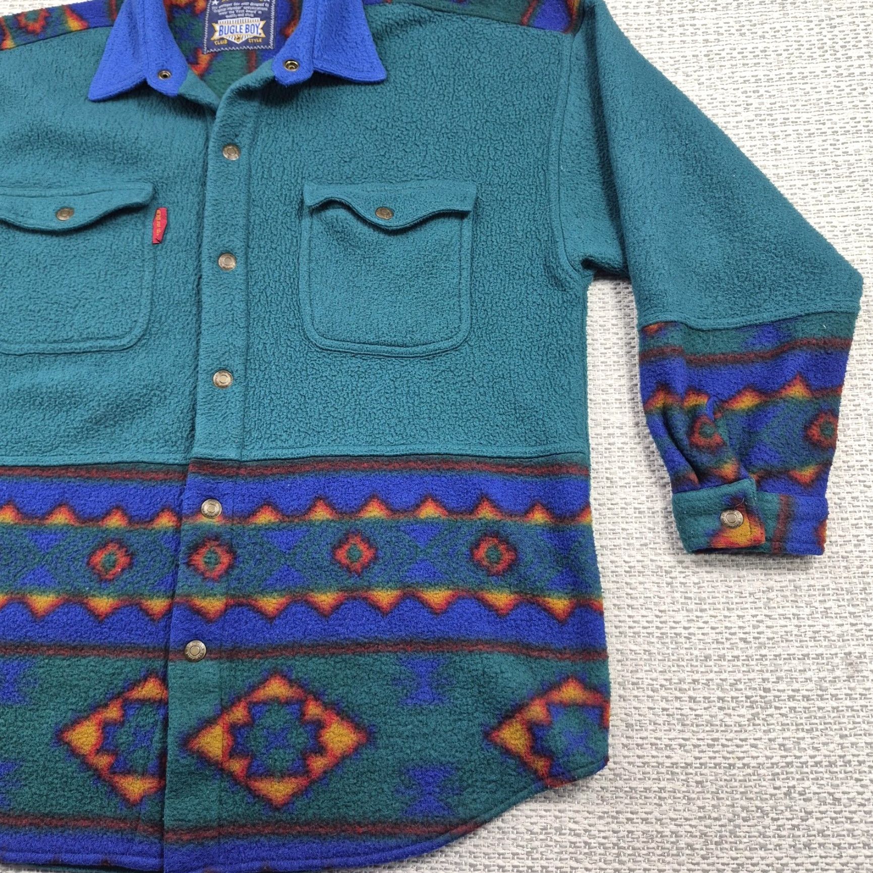 Bugle Boy VINTAGE Bugle Boy Jacket Mens Large Teal Fleece Aztec Western 90s 80s Size US L / EU 52-54 / 3 - 2 Thumbnail