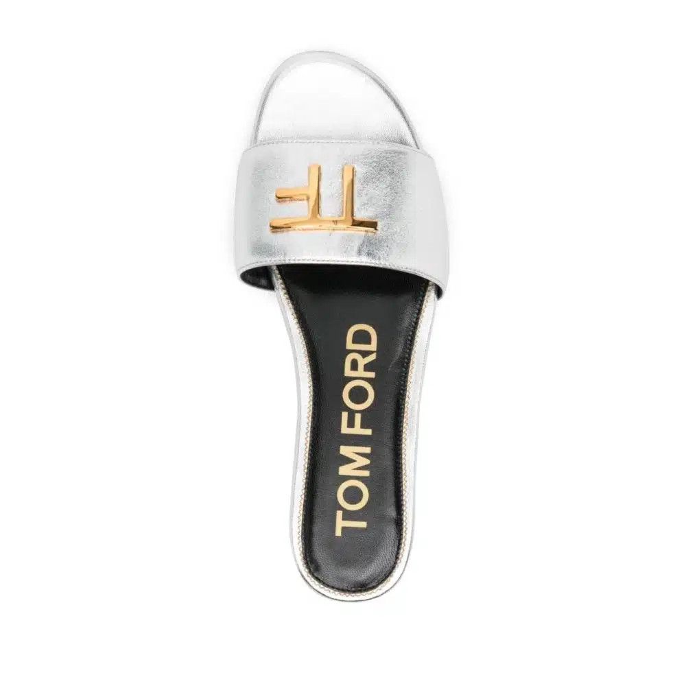 Tom Ford o1loc1c0125 W3216 Flat TF Logo Plaque Slides in Silver Size US 7.5 / IT 37.5 - 4 Thumbnail