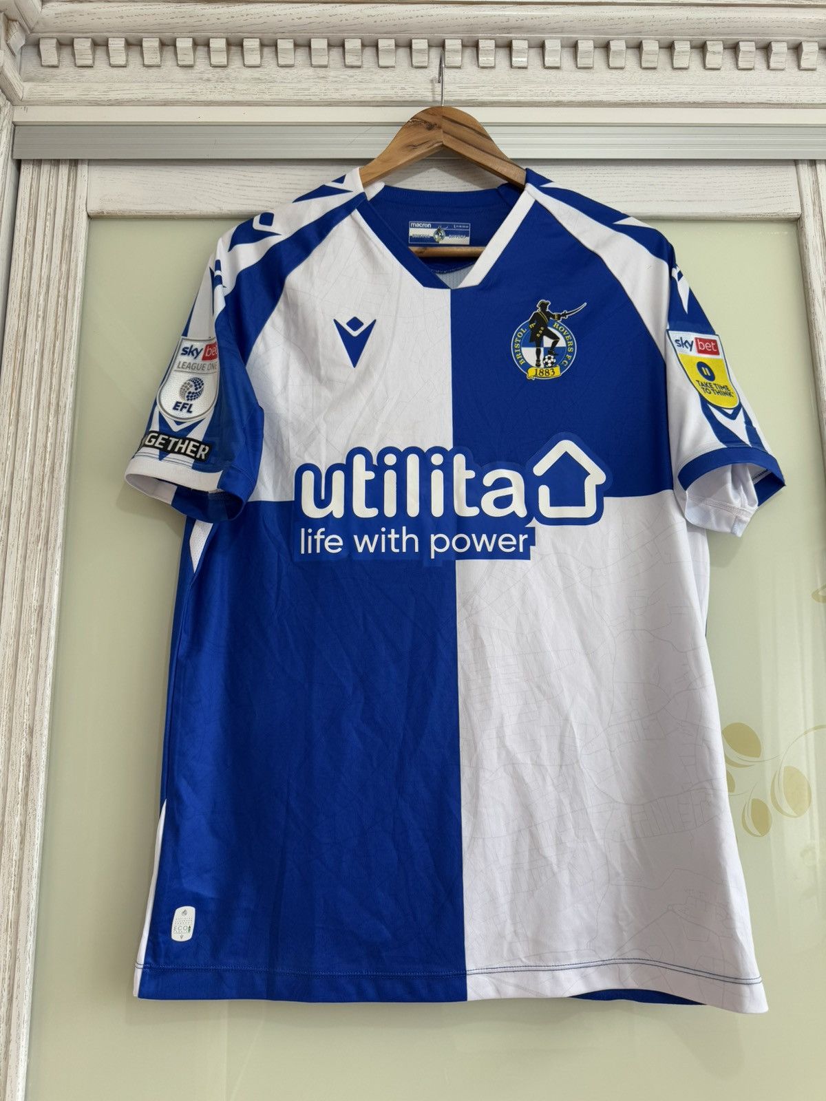 Macron Jamie Egan #26 Bristol Rovers 2022-2023 Home Soccer Jersey Size US L / EU 52-54 / 3 - 6 Thumbnail