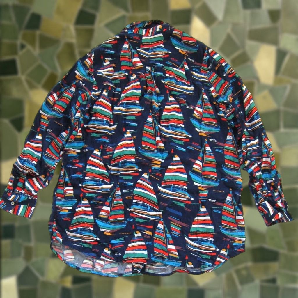 Soft Surroundings Soft Surroundings Blouse Long Sleeve Button Down Blue Womens L Sailboat Rayon Floral Pattern Fall Spring Summer Winter Size L / US 10 / IT 46 - 1 Thumbnail
