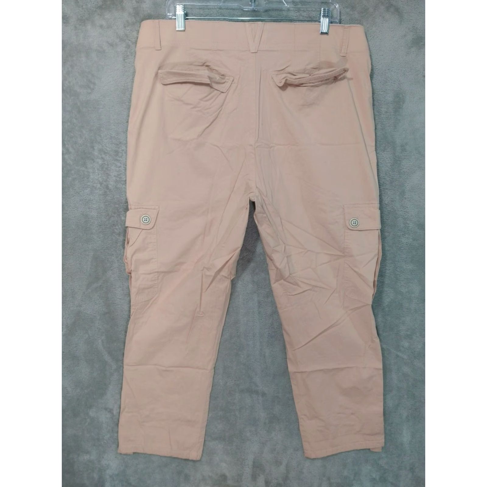 Vintage Democracy Pants Womens 16 Beige Cargo Utility High Rise Straight 26 in Inseam Twill Cotton Rayon Spandex City Casual Travel Mens Womens Girls Boys Size 38" / US 16 / IT 52 - 2 Thumbnail