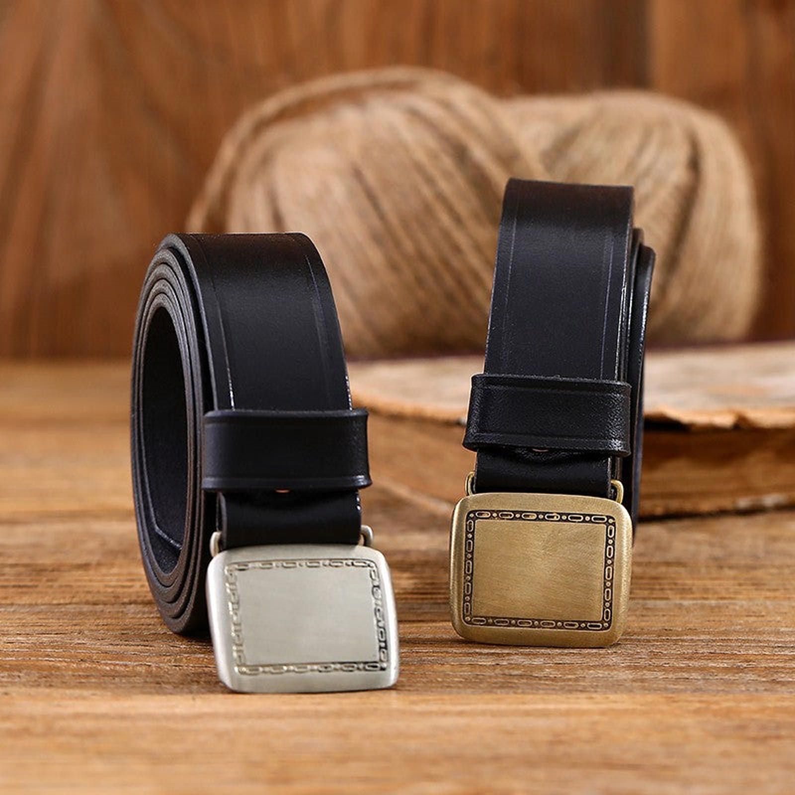 Leather Retro Workwear Cowhide Belt – Double-Sided, Handmade Size ONE SIZE - 3 Thumbnail
