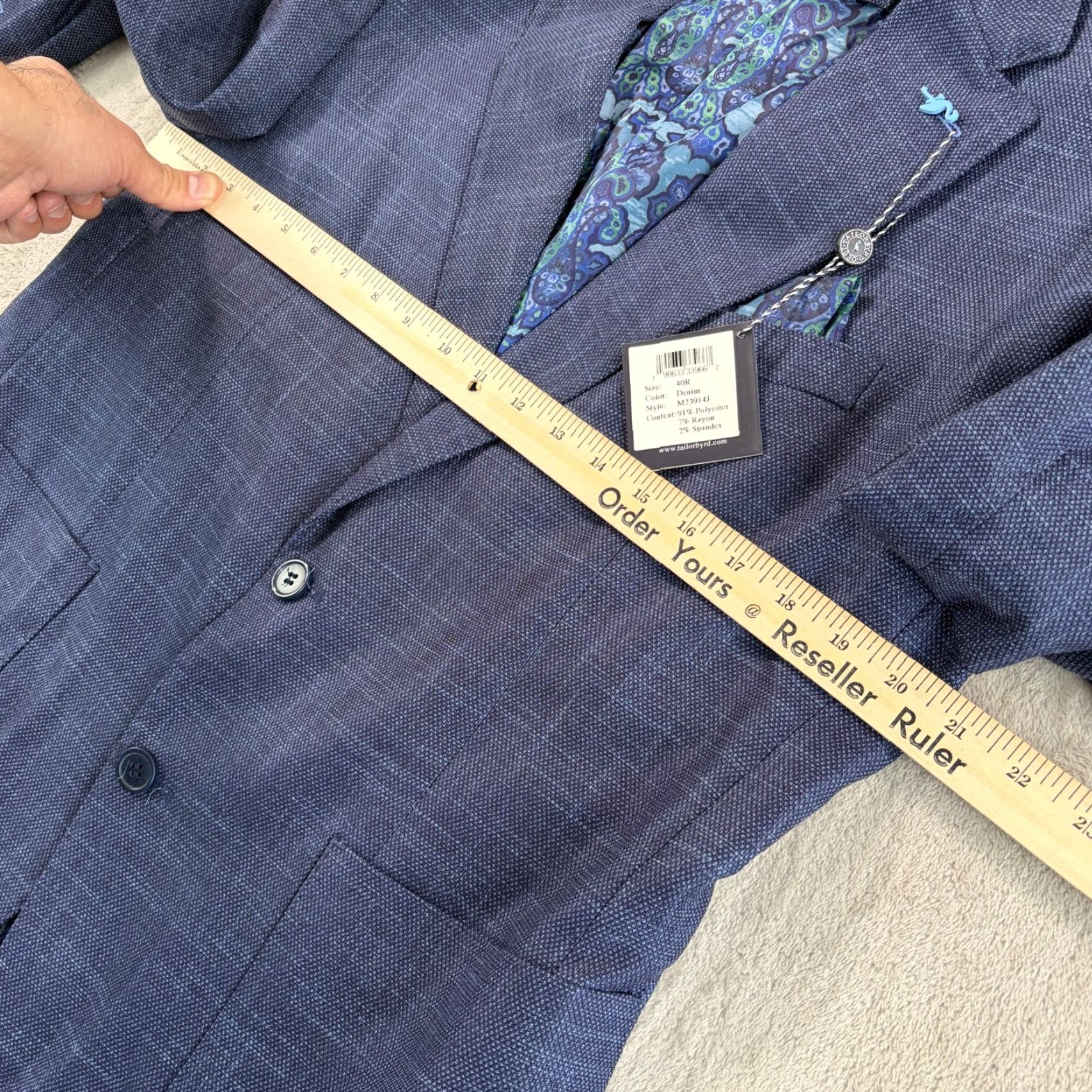 Tailorbyrd Tailorbyrd Collection Sport Coat Blazer Denim Blue 40R Men Regular Two-Button Notch Lapel Stretch Polyester Rayon Spandex NWT Size 40R - 7 Thumbnail