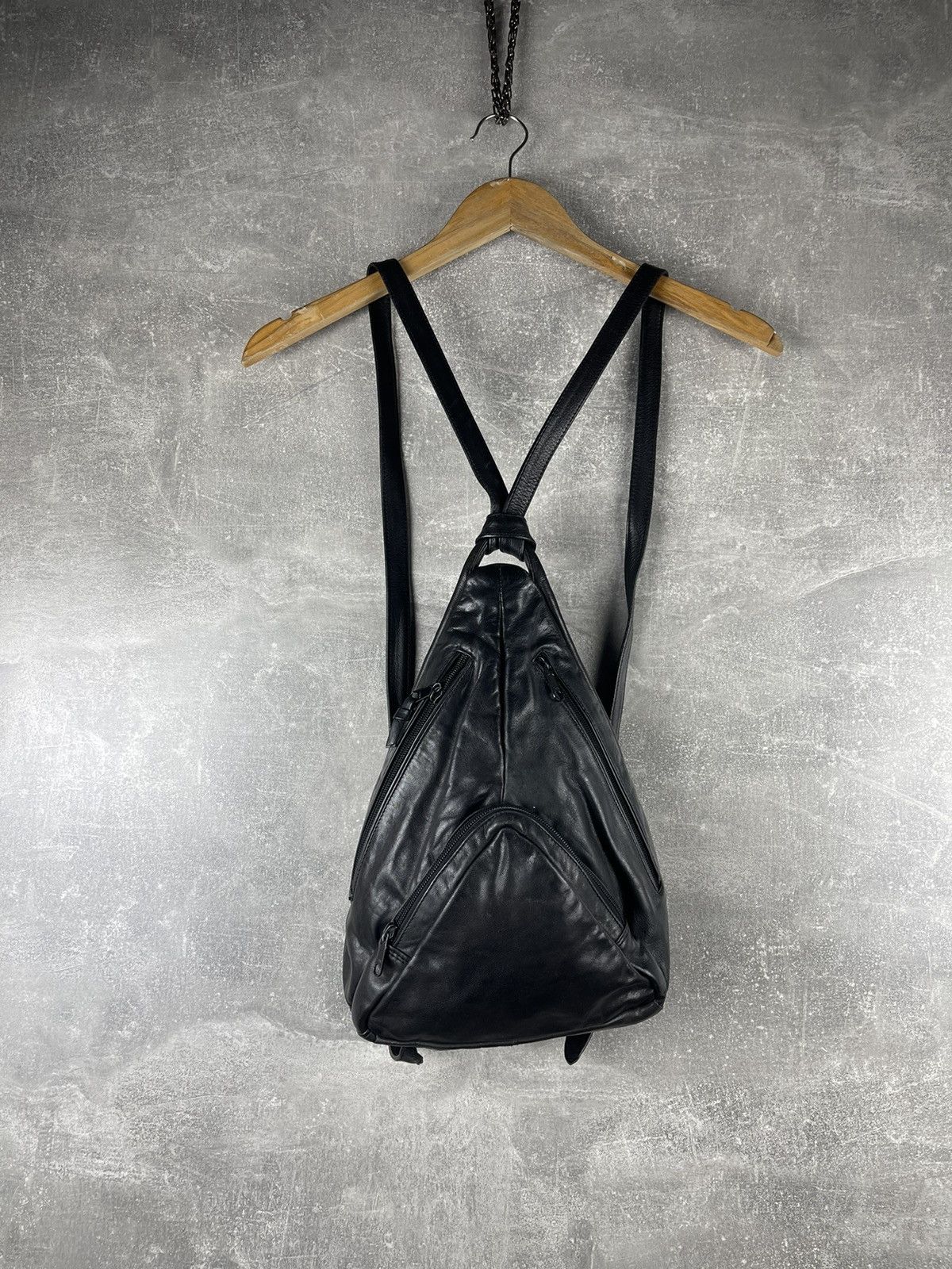 Genuine Leather Avant Garde Leather Mini Backpack with Zip Pockets Black Size ONE SIZE - 1 Thumbnail